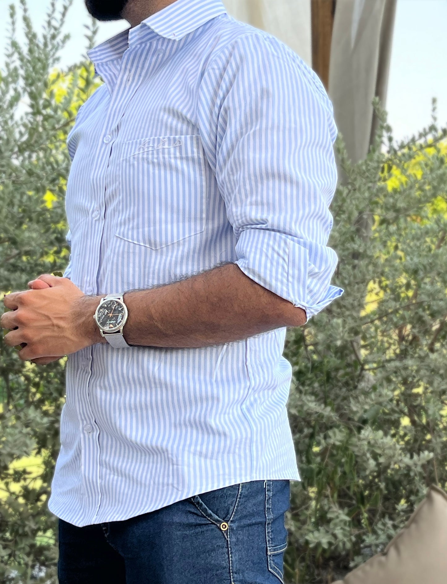 Signature Striped Shirt for all - Powder Blue