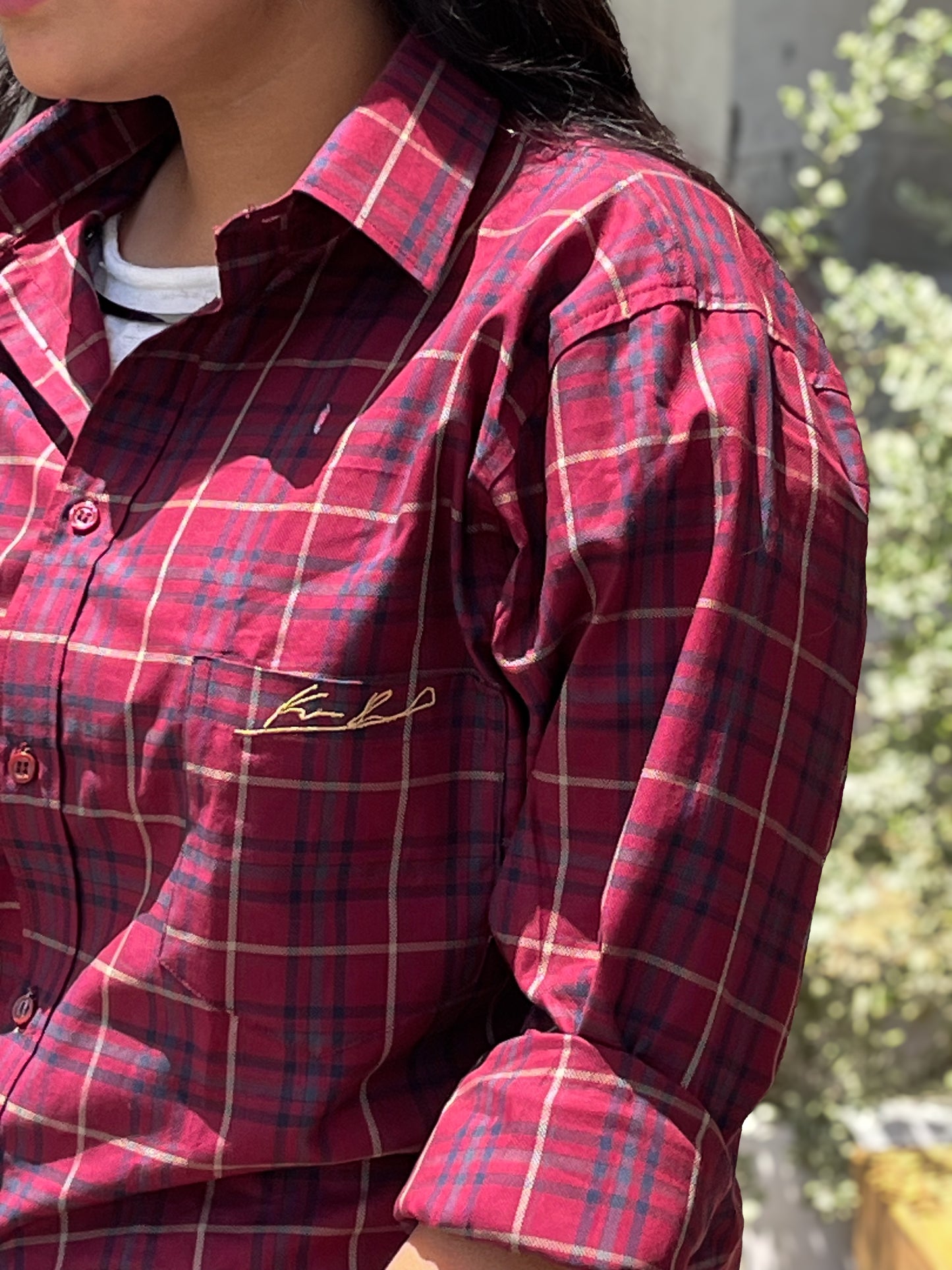 Signature Check Shirt for all - Claret Red