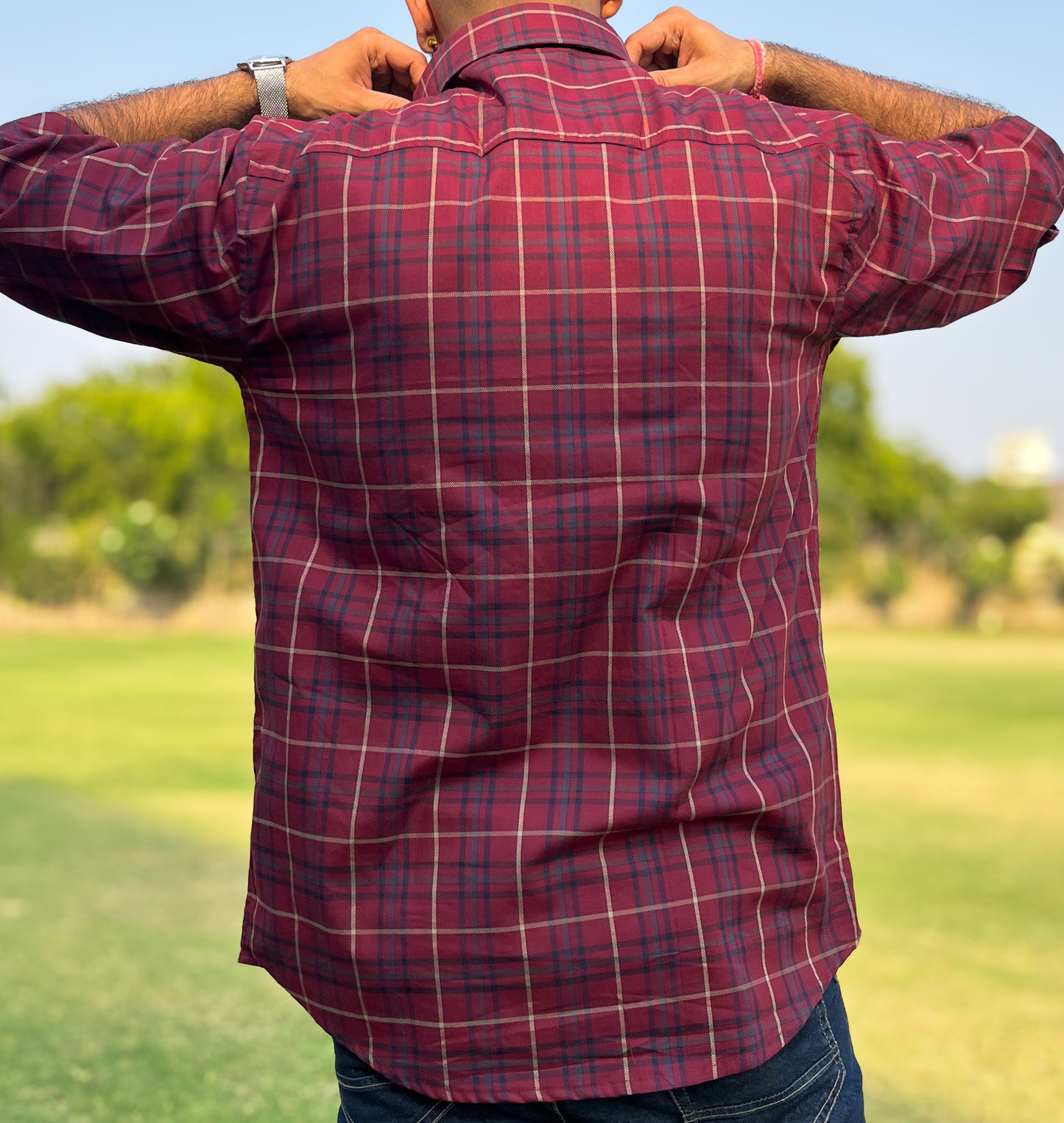 Signature Check Shirt for all - Claret Red