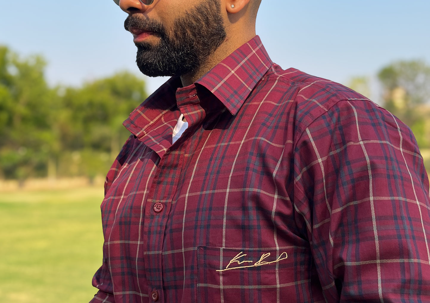 Signature Check Shirt for all - Claret Red